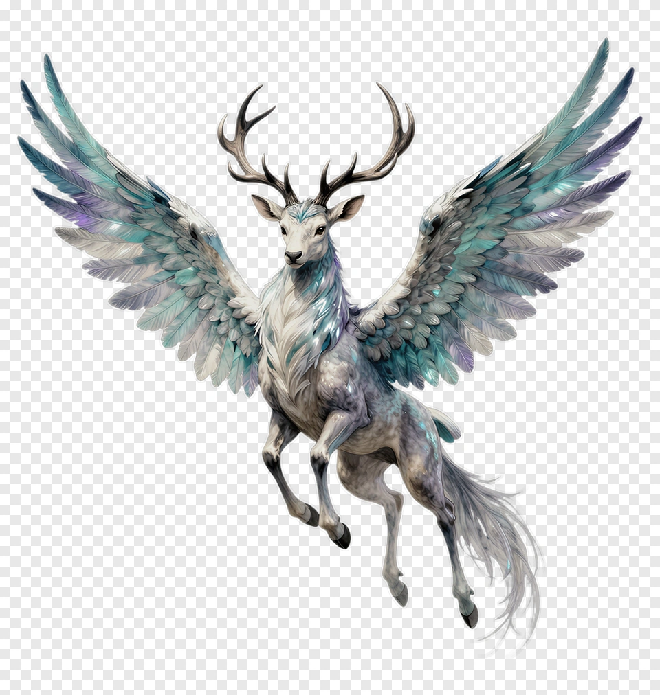 Winged Stag With Colorful Feathers PNG