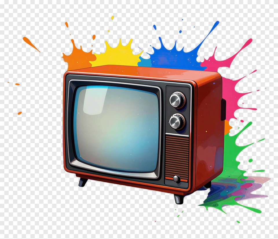 Vintage Television With Colorful Paint Splashes PNG