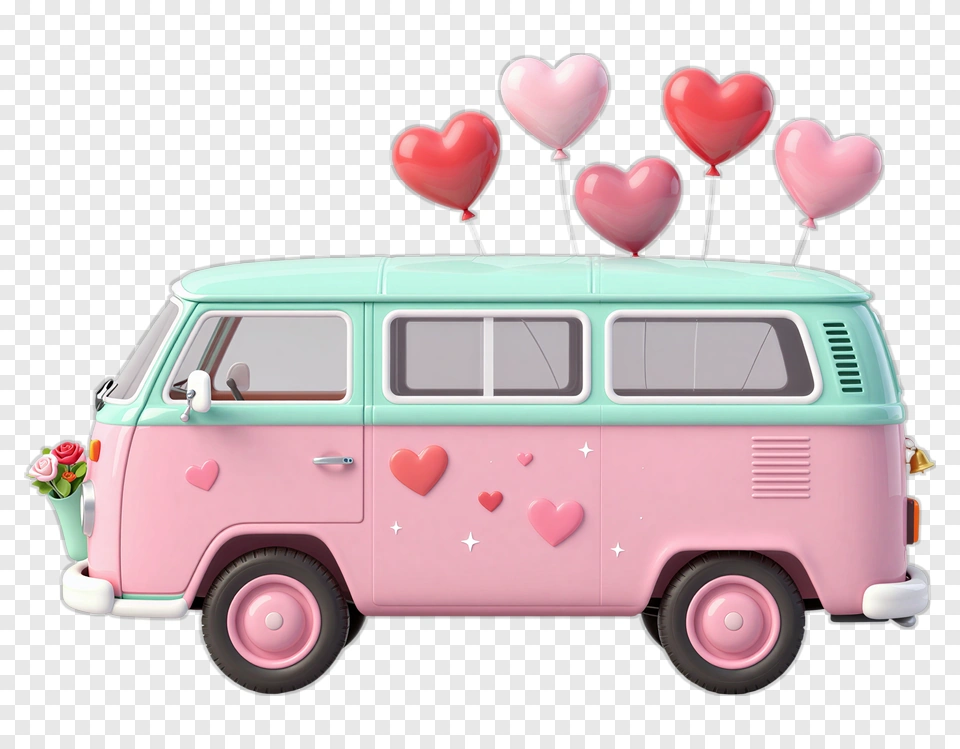 Colorful Vintage Van With Heart Balloons PNG