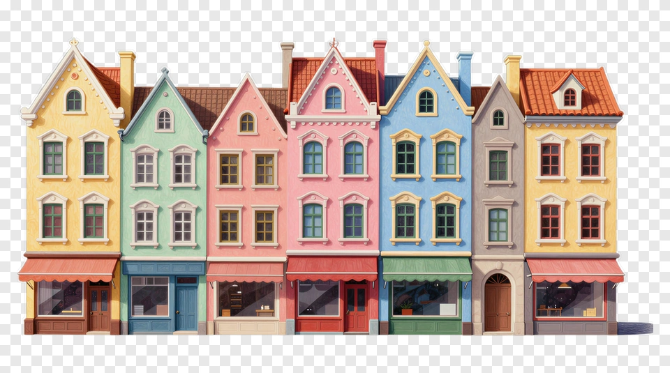 Colorful Row Of Vintage Houses PNG